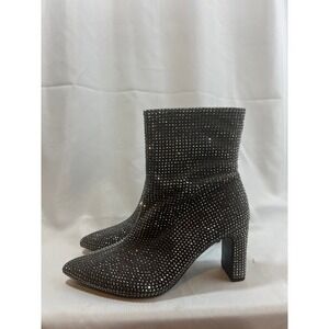 A New Day Rhinestone Block Heel Ankle Boots Gunmetal Sparkle Pointed Toe 8.5